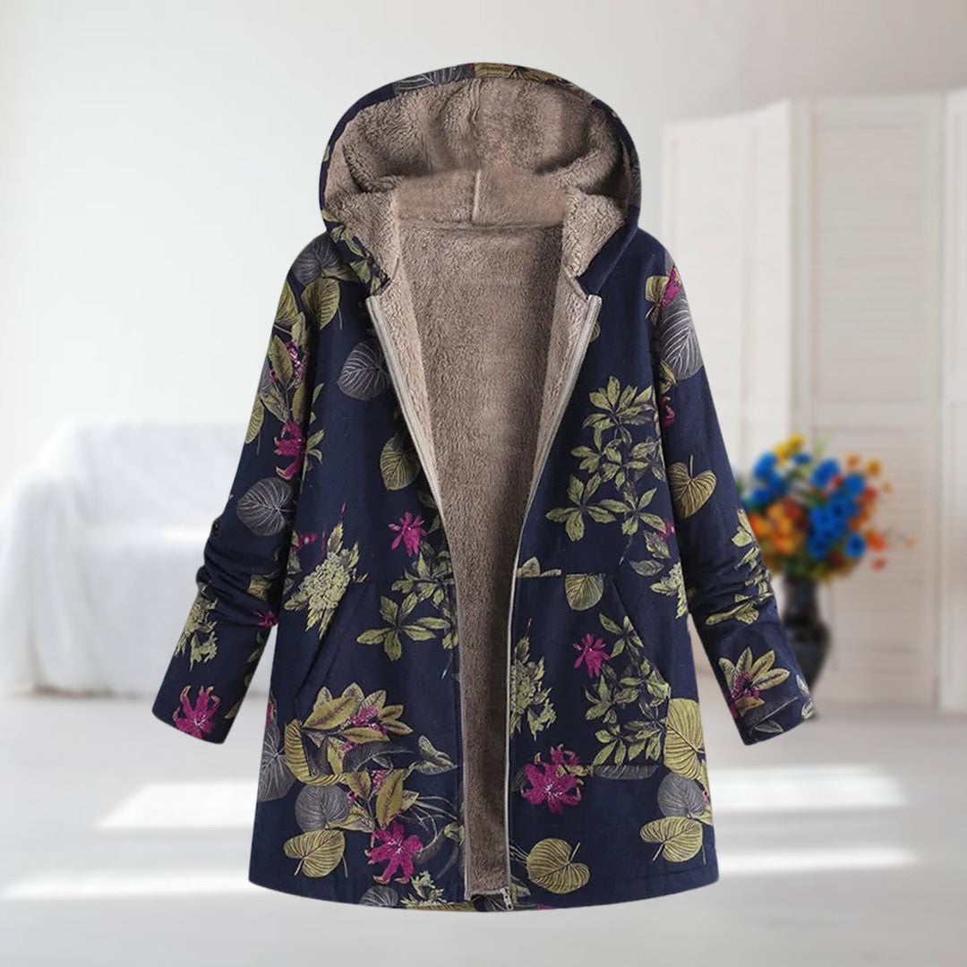 Marijke | Elegante tussenjas met blauwe bloemenprint