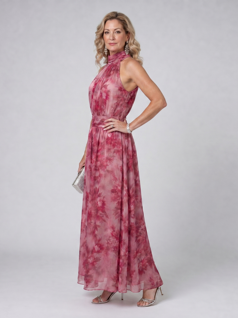 Marjolein | Midi-jurk met bloemenprint in bessenrood