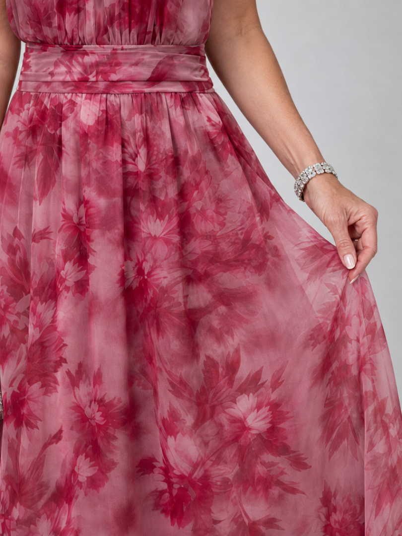 Marjolein | Midi-jurk met bloemenprint in bessenrood