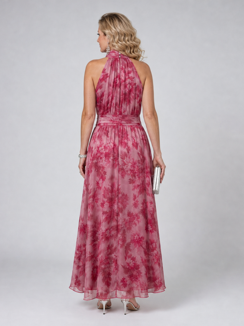 Marjolein | Midi-jurk met bloemenprint in bessenrood