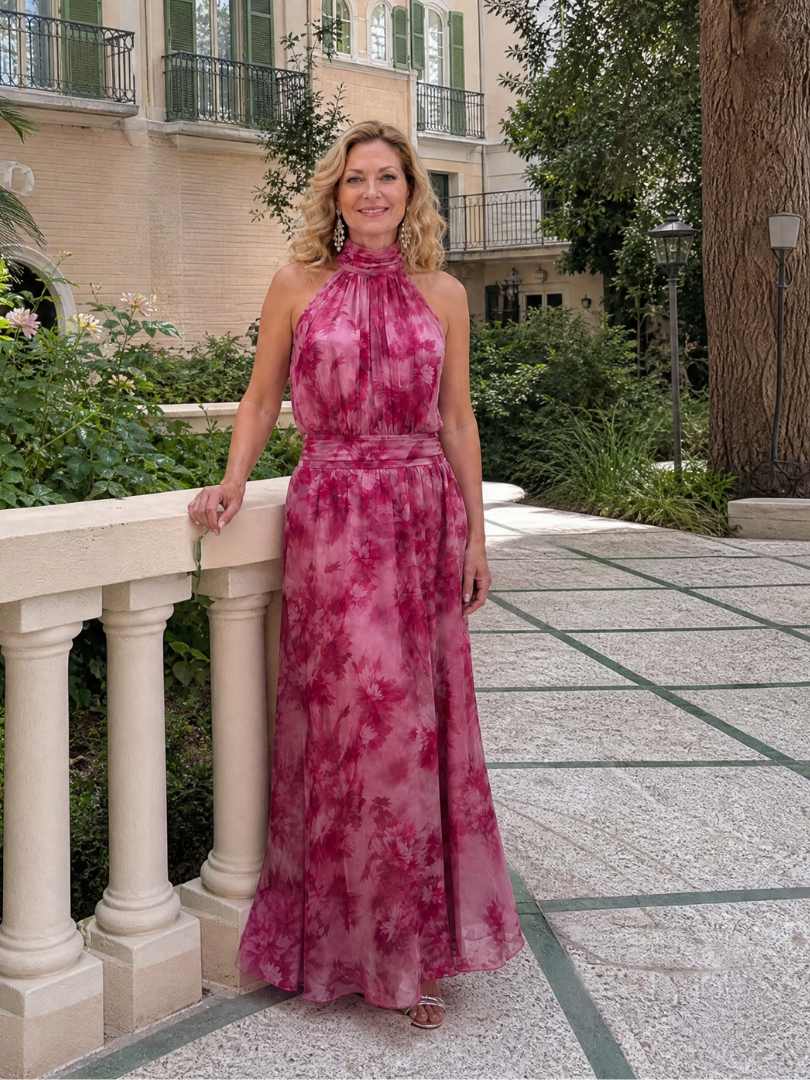 Marjolein | Midi-jurk met bloemenprint in bessenrood