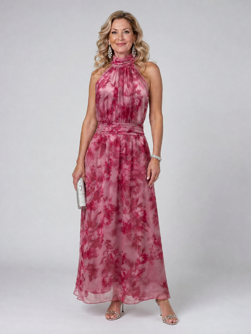 Marjolein | Midi-jurk met bloemenprint in bessenrood