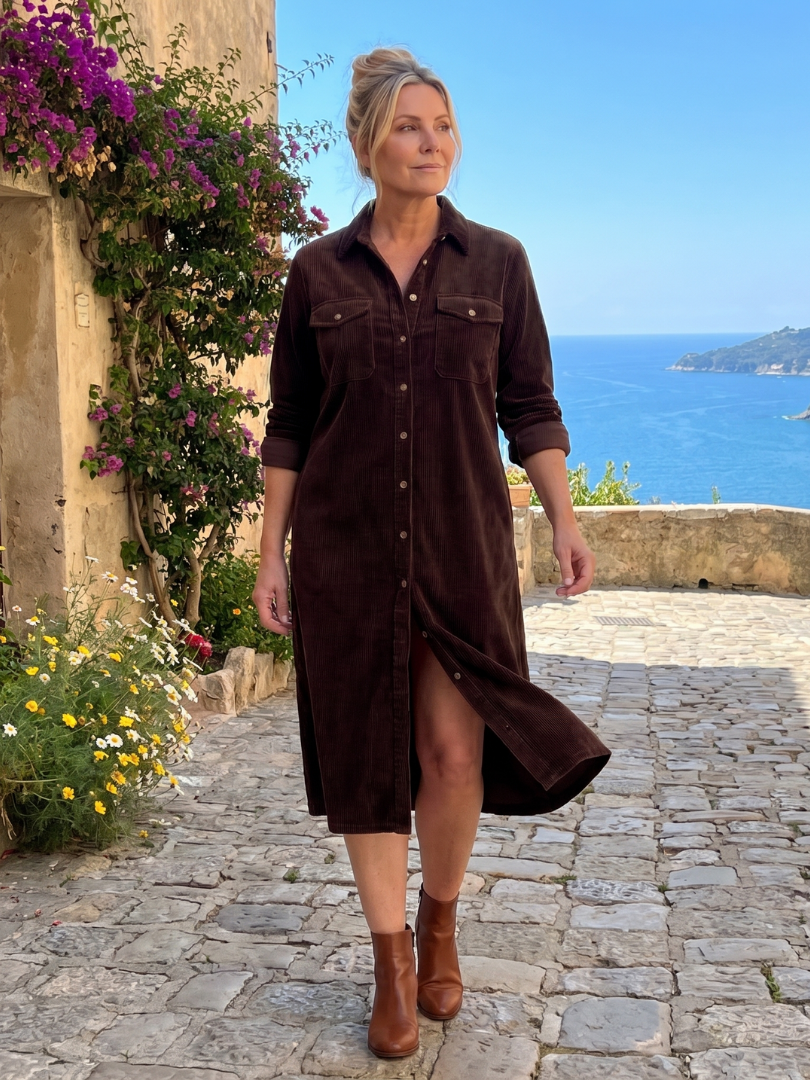 Marlies | Blousejurk in camel met ribstructuur