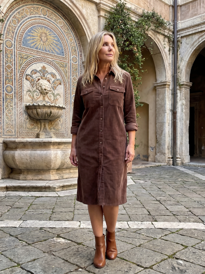 Marlies | Blousejurk in camel met ribstructuur