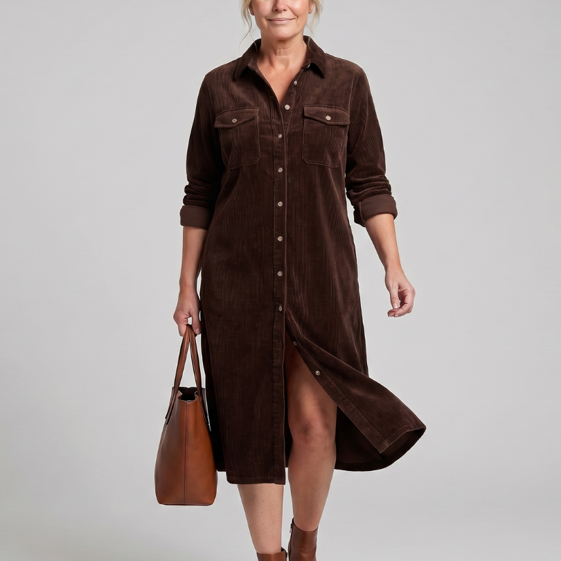 Marlies | Blousejurk in camel met ribstructuur
