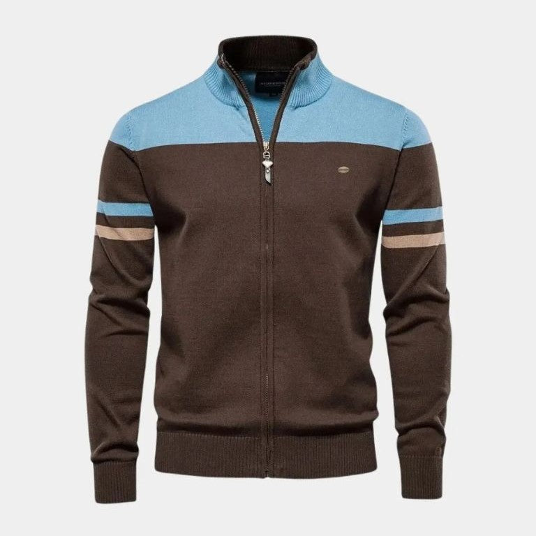 Tim | Bruin vest met kleurvlakken en rits