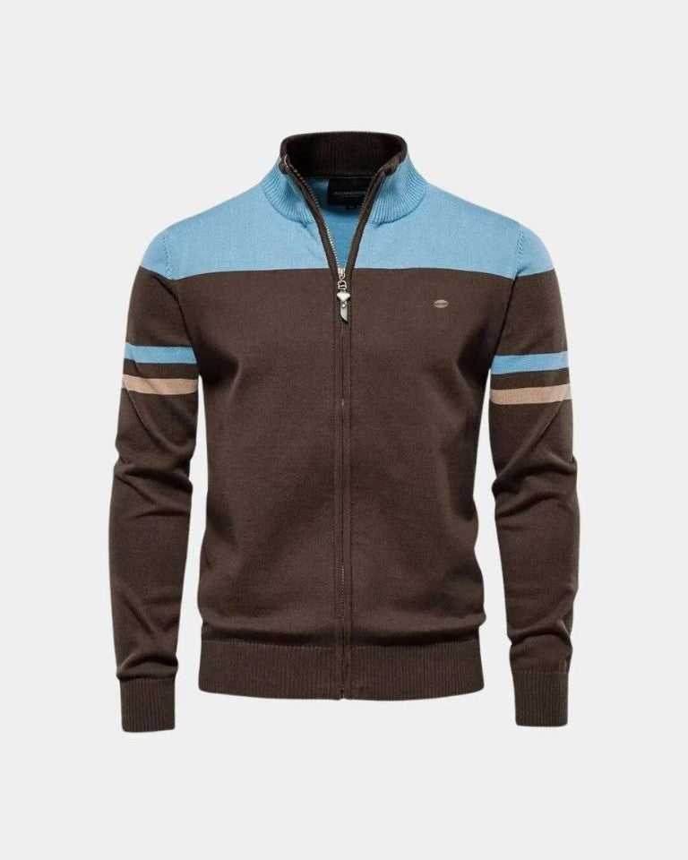 Tim | Bruin vest met kleurvlakken en rits