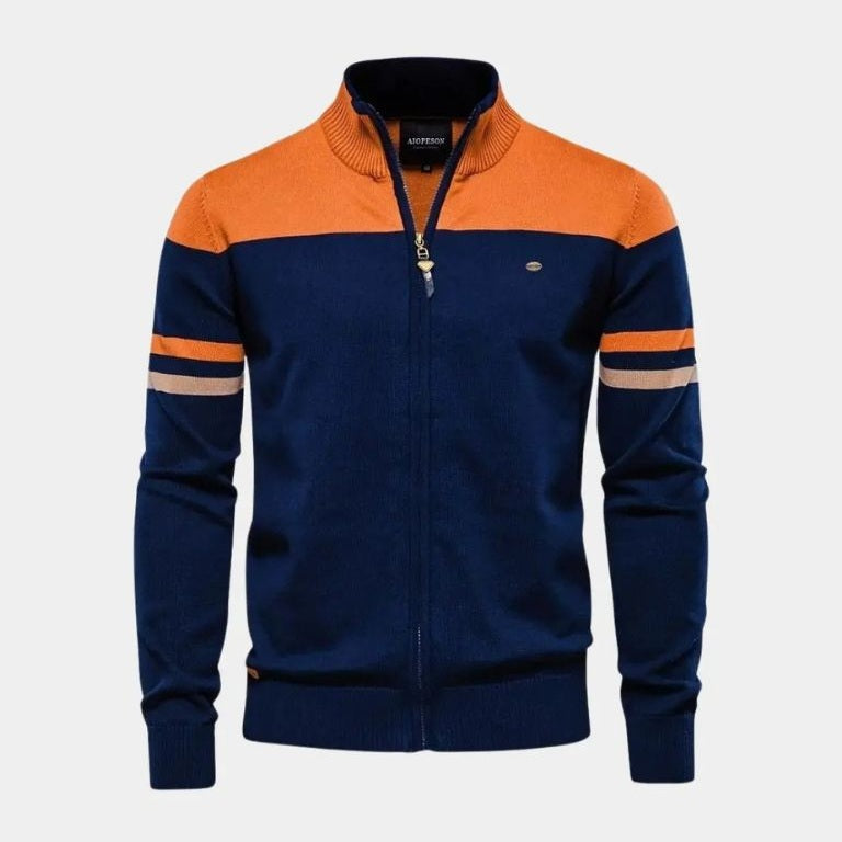 Tim | Bruin vest met kleurvlakken en rits