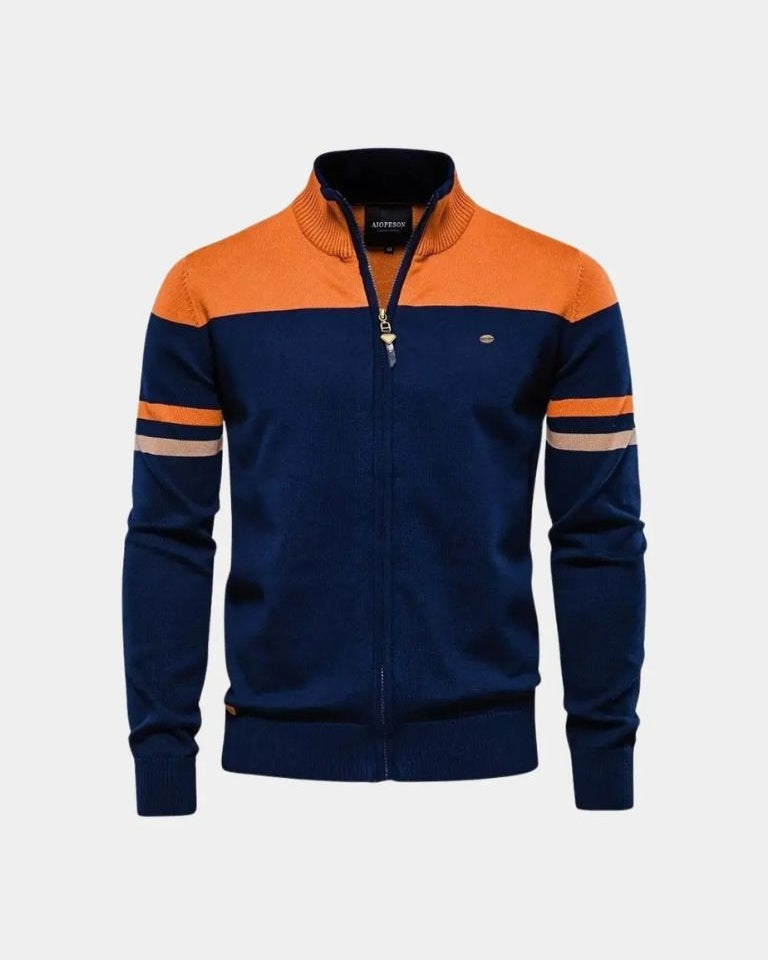 Tim | Bruin vest met kleurvlakken en rits