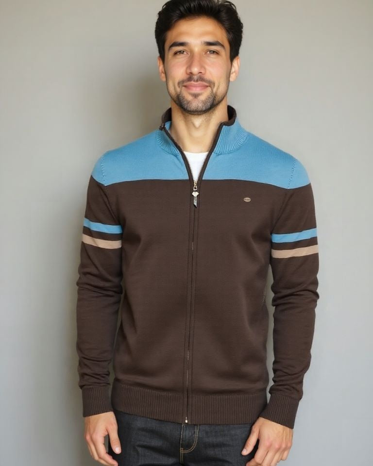 Tim | Bruin vest met kleurvlakken en rits