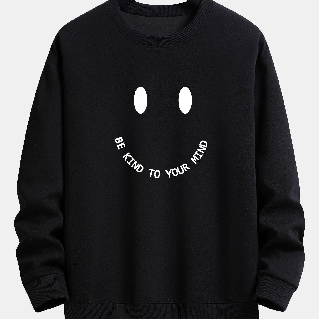 Mees | Sweater met smiley- en tekstopdruk en relaxte pasvorm