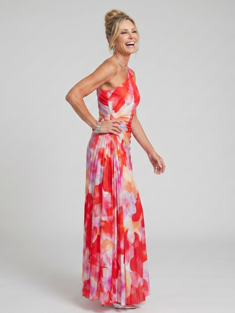 Mirjam | Maxi-jurk met one-shoulder in koraal