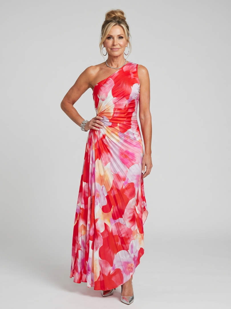 Mirjam | Maxi-jurk met one-shoulder in koraal
