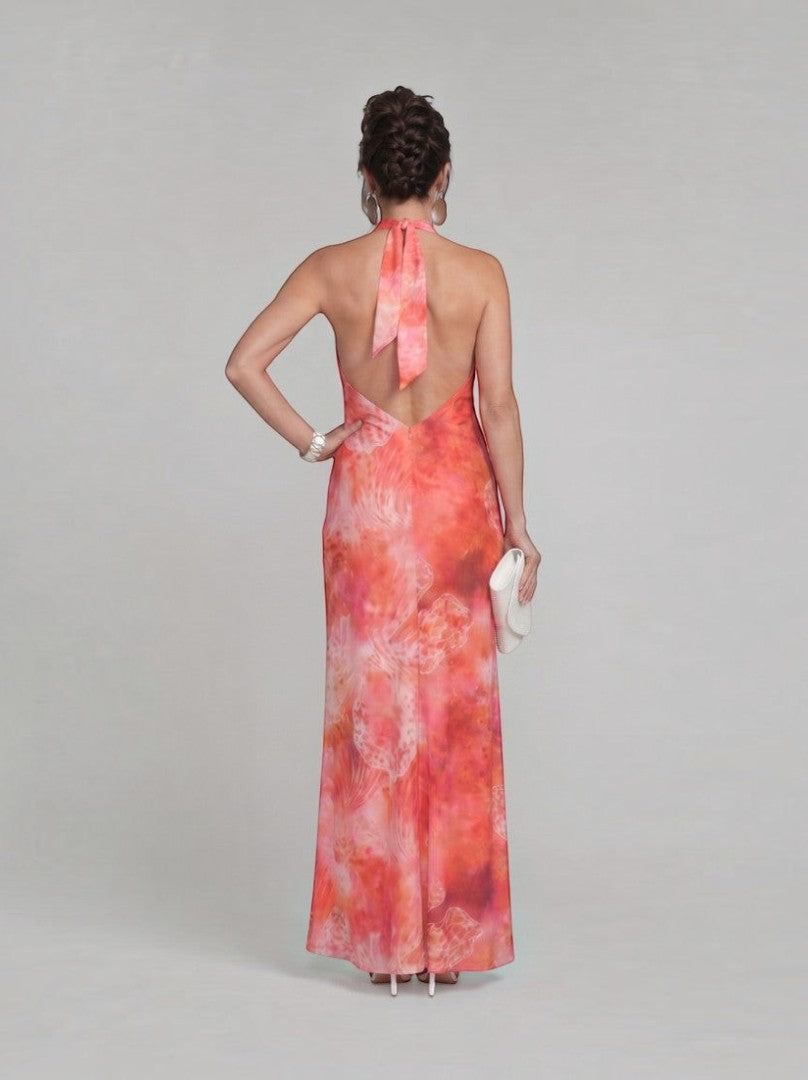 Monique | Maxi-jurk met batikprint in koraal