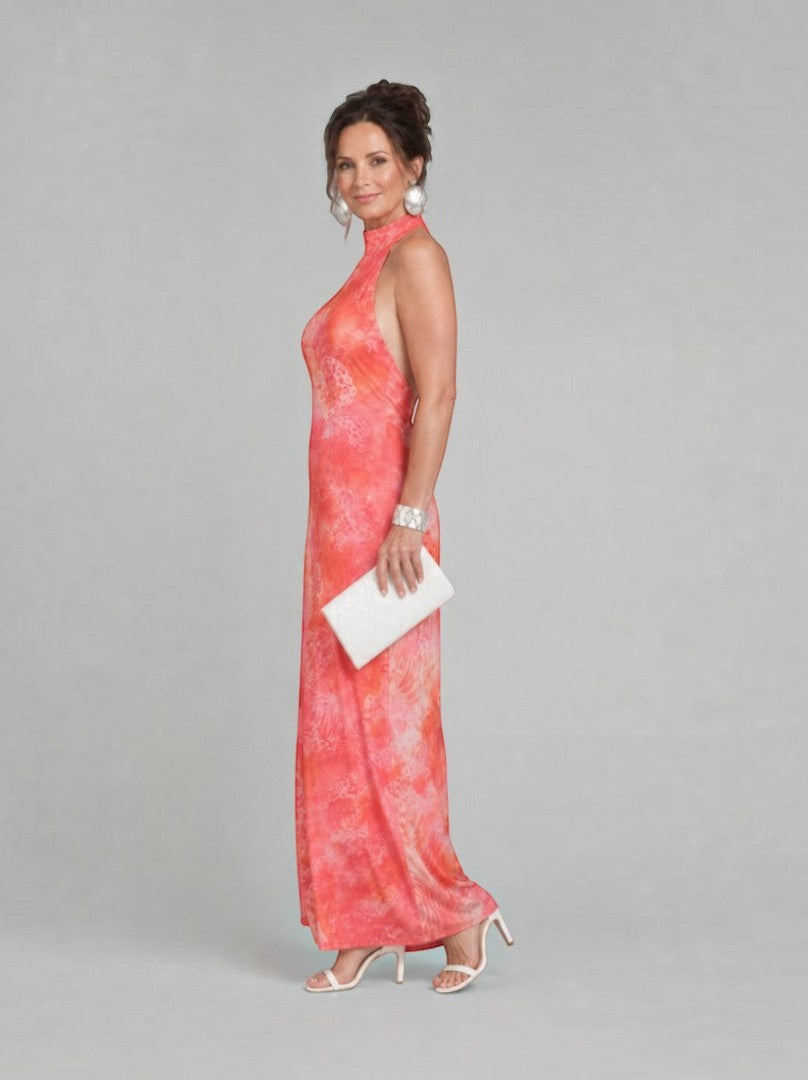 Monique | Maxi-jurk met batikprint in koraal
