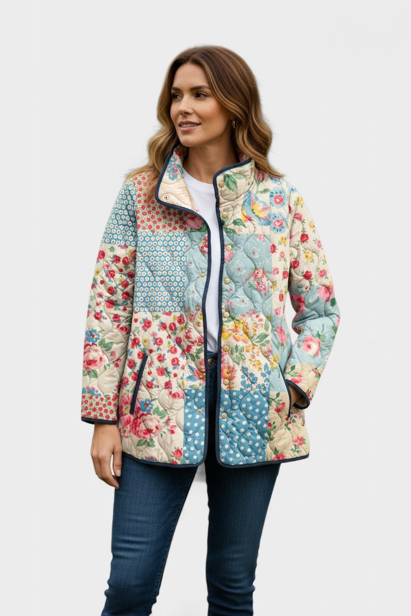 Nannie | Gewatteerde patchworkjas met bloemenmotieven