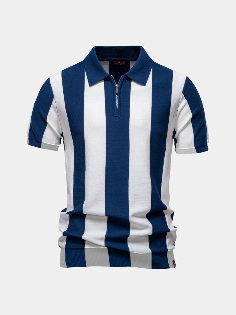 Nathan | Marineblauwe polo met verticale strepen en rits