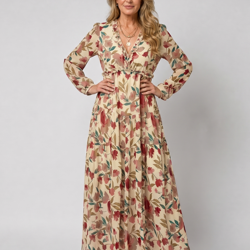 Nelleke | Maxi-jurk met bloemenprint in koraal