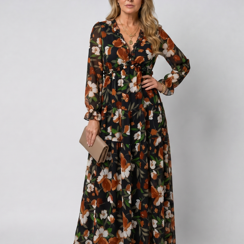 Nelleke | Maxi-jurk met bloemenprint in koraal