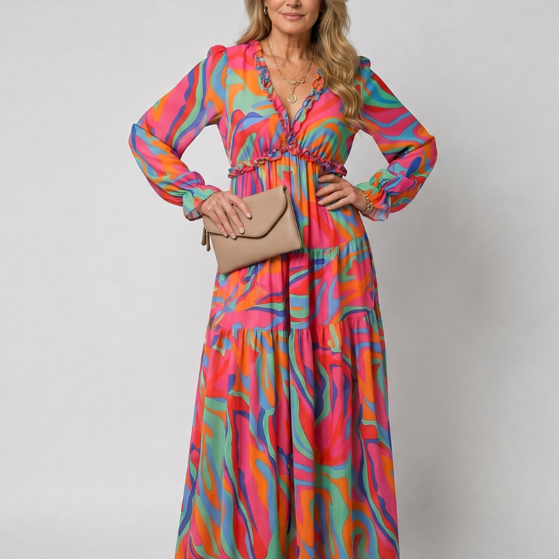 Nelleke | Maxi-jurk met bloemenprint in koraal