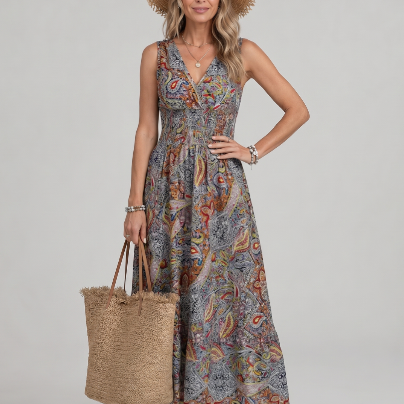 Nicolien | Maxi-jurk met paisleymotief in turquoise