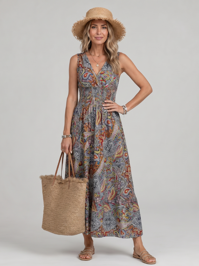 Nicolien | Maxi-jurk met paisleymotief in turquoise