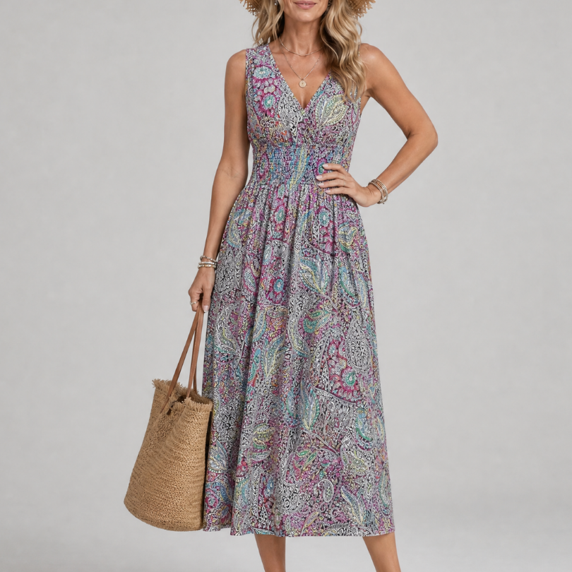 Nicolien | Maxi-jurk met paisleymotief in turquoise
