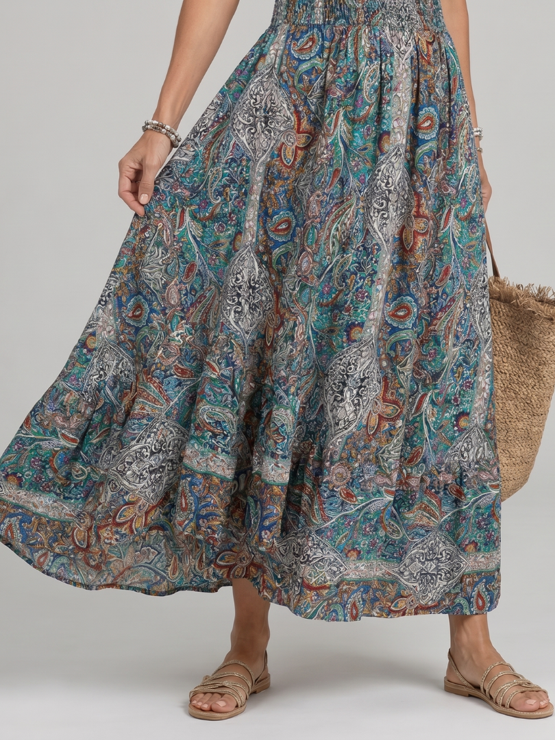 Nicolien | Maxi-jurk met paisleymotief in turquoise