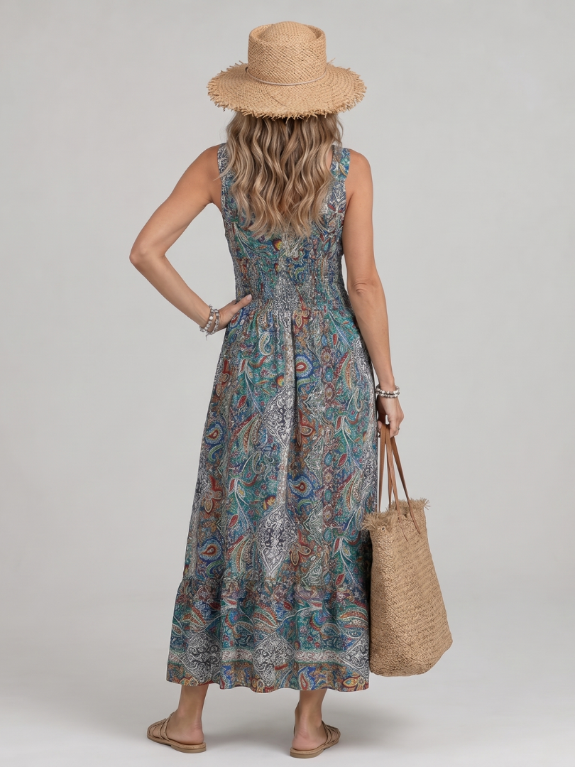 Nicolien | Maxi-jurk met paisleymotief in turquoise