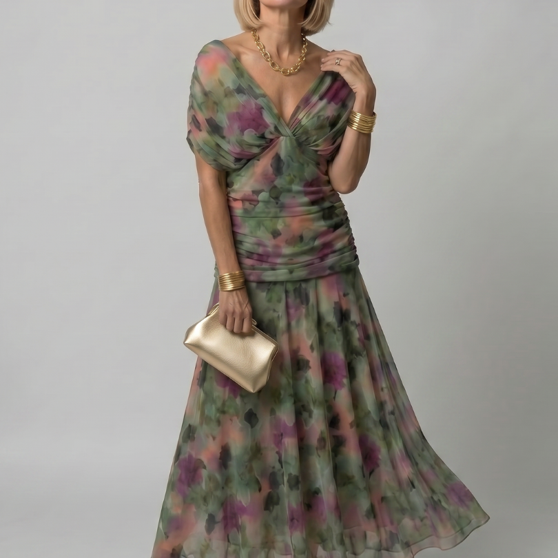 Patricia | Midi-jurk met bloemenprint in paars