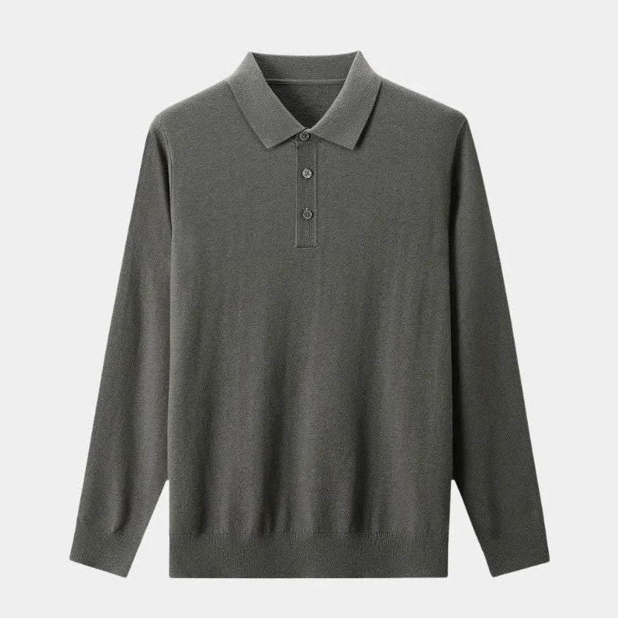 Rienk | Grijs poloshirt met lange mouwen