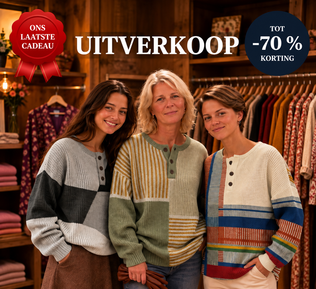 Uitverkoop — ons laatste cadeau, tot -70% korting