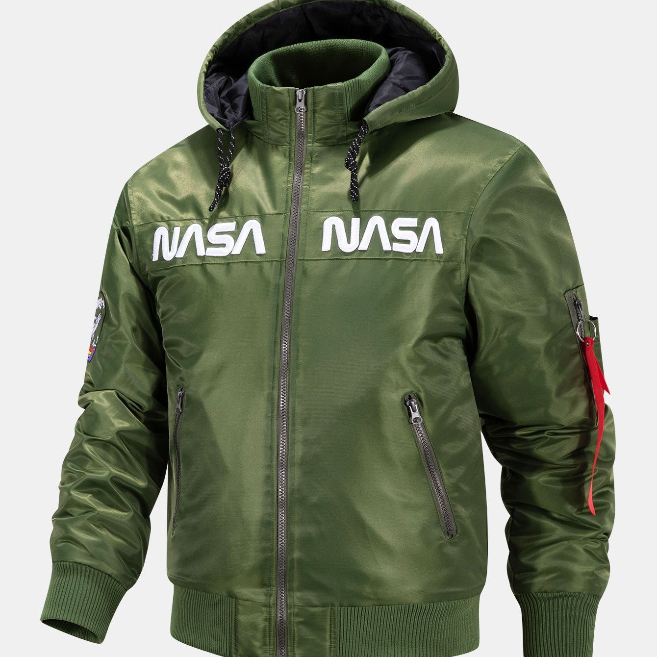Quinten | Bomber jack met nasa-borduursel en afneembare capuchon