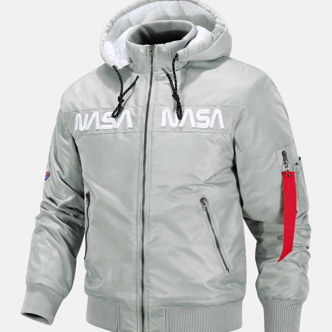 Quinten | Bomber jack met nasa-borduursel en afneembare capuchon