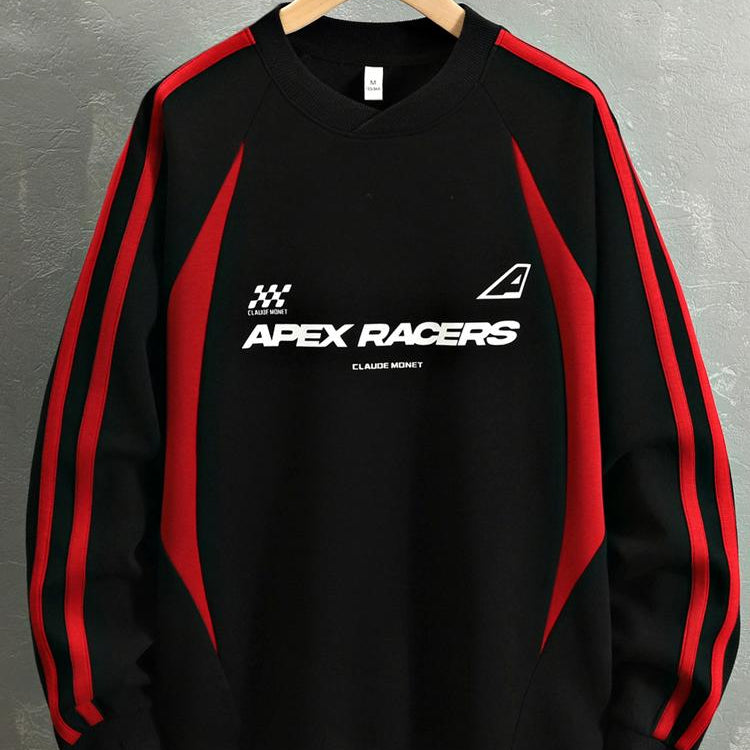 Remco | Oversized racesweater met tekstopdruk en kleurvlakken