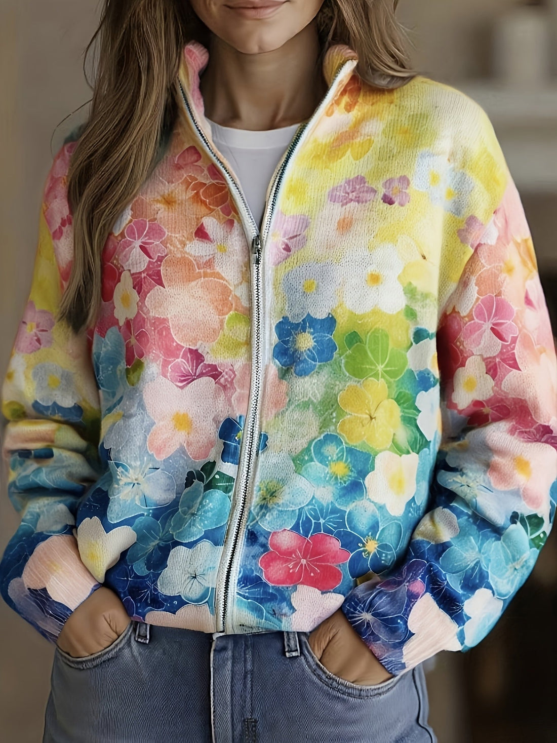 Ria | Vest met aquarel bloemenprint