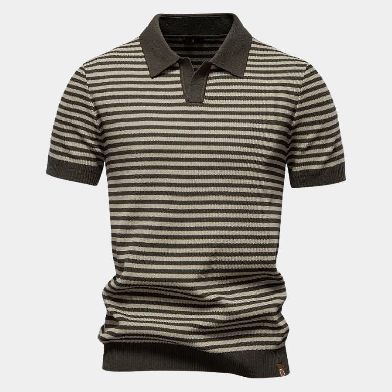 Richard | Gestreepte polo in marineblauw