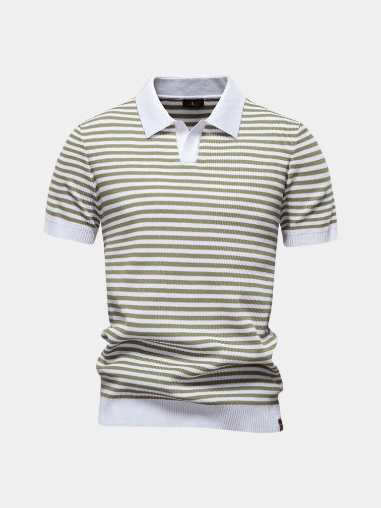 Richard | Gestreepte polo in marineblauw