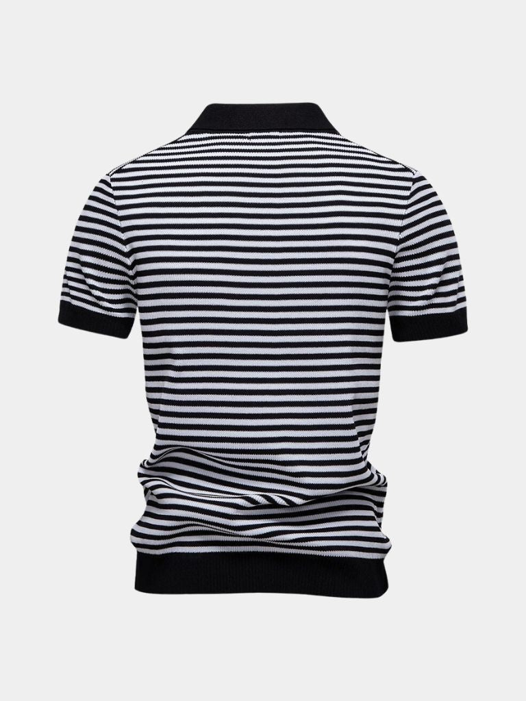Richard | Gestreepte polo in marineblauw