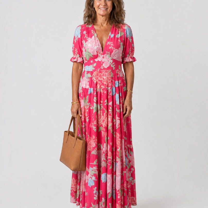 Rina | Maxi-jurk met bloemenprint in roze