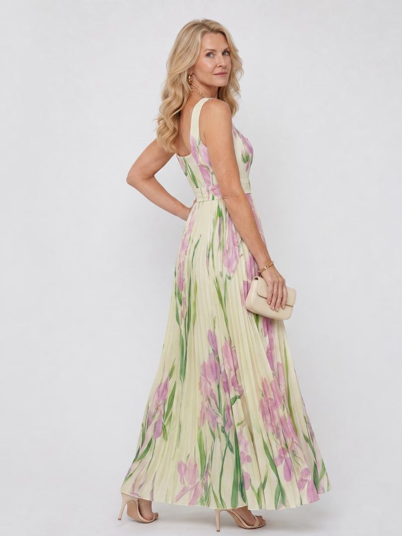 Rita | Plissé-jurk met tulpenprint