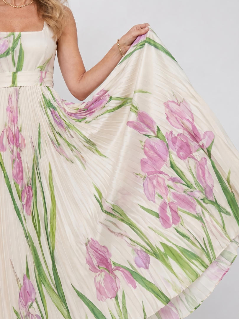 Rita | Plissé-jurk met tulpenprint