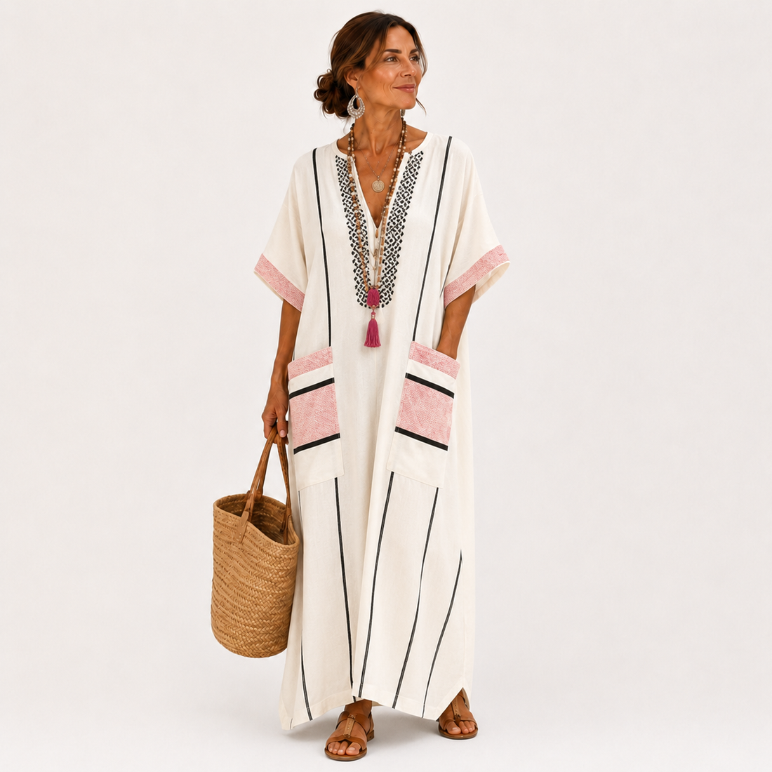 Roelofje | Ecru kaftan met strepen
