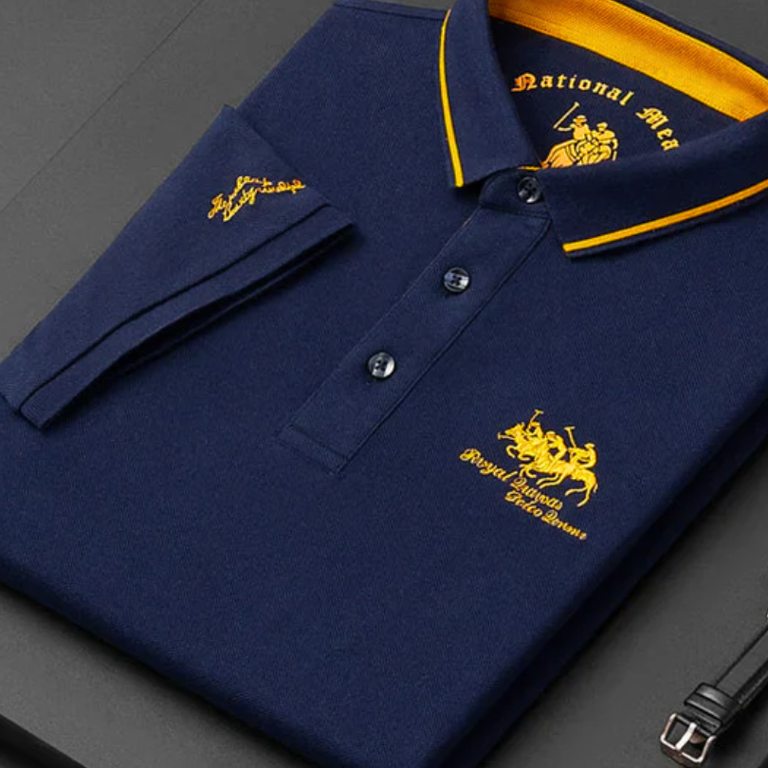 Rogier | Marineblauwe polo met clubstrepen