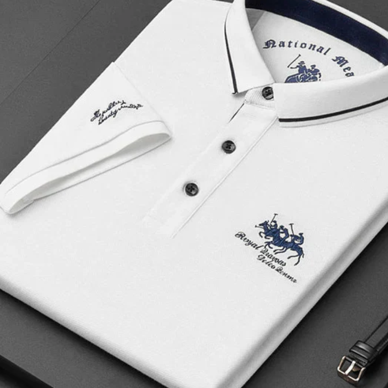 Rogier | Marineblauwe polo met clubstrepen