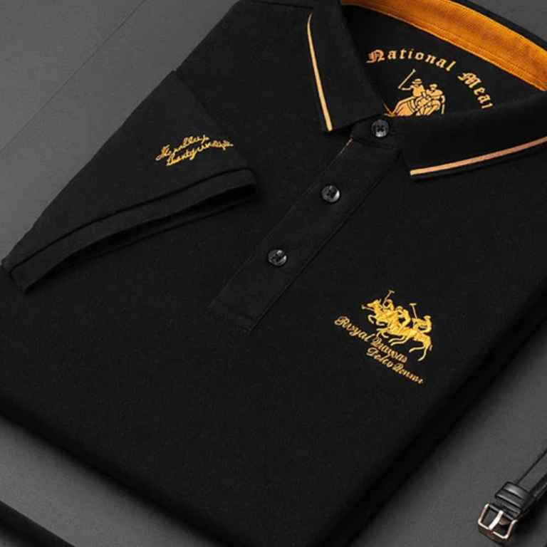 Rogier | Marineblauwe polo met clubstrepen