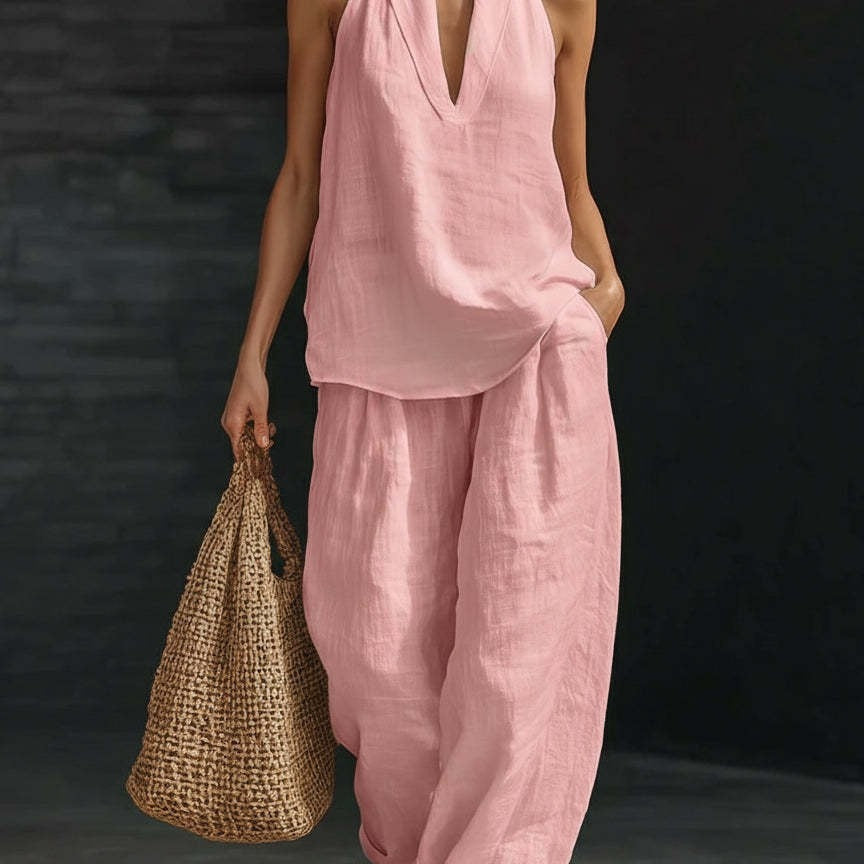 Ruth | Set met mouwloze V-hals top en wijde broek