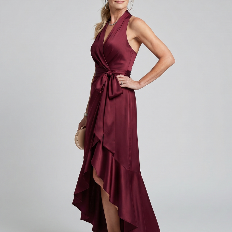 Sabine | Satijnen wikkeljurk in champagne