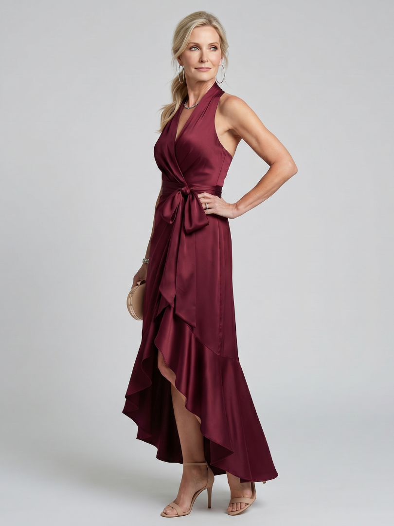 Sabine | Satijnen wikkeljurk in champagne