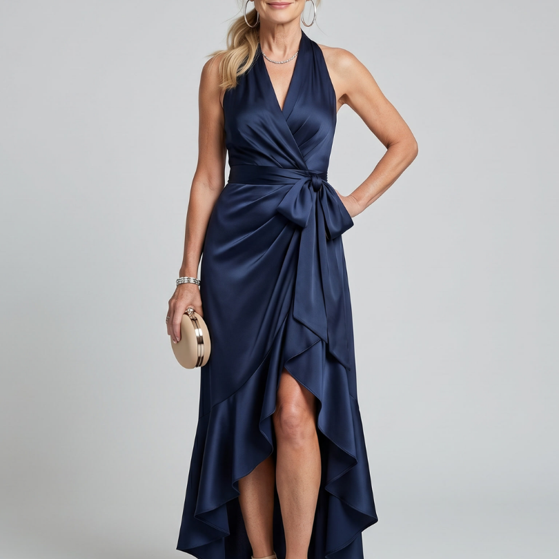 Sabine | Satijnen wikkeljurk in champagne